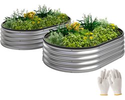 Grote Plantenbak Set van 2 - Verhoogde Bloembak met Rubberen Strips - Plantenbed - Bloembed - Tuinbed - Kweekbak - Moestuinbak - voor Buiten, Terras, Tuin & Balkon - voor Groenten, Bloemen & Kruiden - 135 x 90 x 30 cm - Zilver