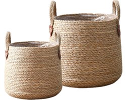 Grote plantenmand set van 2 - gevlochten bloemmand van zeegras - handgeweven bloempotten met waterdichte voering - opbergmand voor kamerplanten - 22 cm en 28 cm diameter Flower Hanger
