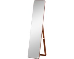 Grote rechthoekige spiegel van 37 x 160 cm - vrijstaand of aan de muur te bevestigen - voor slaapkamer - woonkamer en kleedkamer - licht walnoothout