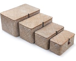 Grote rieten opbergmand met deksel van zeegras