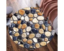 Grote Ronde 3D Steenpatroon Mat, 850g/m² Fluweel Polyester Vezel, In De Machine Wasbaar, Zacht en Comfortabel, Ideaal voor Woonkamer, Slaapkamer, Kantoor, Slaapzaal, Bank, Badkamer, Entree Decor - Hoge Kwaliteit.