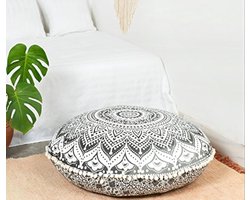 Grote Ronde Boho Hippie Vloerkussenhoes Mandala Sierkussen - Zwart Grijs