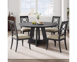 Grote Ronde Eettafel - Ø 120 cm - Geschikt voor 4 tot 6 Personen - Landelijk Design met Houten Poten - Zwart (Exclusief Stoelen)