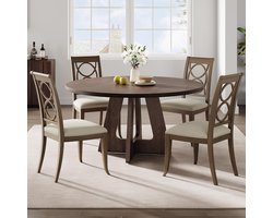 Grote ronde eettafel van 47 inch – Houten keukentafelset voor 4 tot 6 personen – Eettafel in boerderijstijl met houten blad en poten voor de eetkamer of woonkamer – Bruin (alleen tafel)