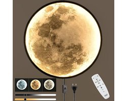 Grote Ronde Maan Wandlamp LED Dimbaar met Afstandsbediening en Nachtlichtfunctie
