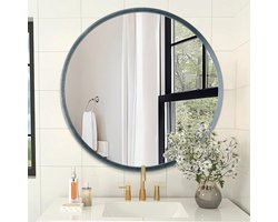 Grote ronde spiegel voor badkamer, woonkamer, hal en slaapkamer met matte blauwe frame van 60 cm - Roestbestendig en horizontaal te hangen