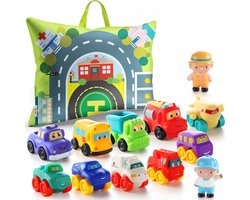 Grote Rubberen Autospeelgoed Set voor Jongens en Meisjes Vanaf 1 Jaar met Speelmat