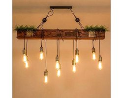 Grote Rustieke Houten Hanglamp voor Woonkamer en Keuken - Vintage Industrieel Design - 10 Lichtpunten