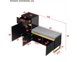 Grote schoenenkast - halmeubel - opbergkast - modern minimalistisch entree-meubel - met lade en zitkussen - zwart