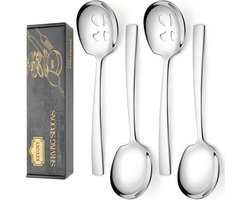 Grote Serveerlepels - Sleuflepels Set - Feestelijk Serveren - Voedselveilig Roestvrij Staal - 4 Stuks 23 cm - Zilver