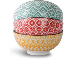 Grote Serviesplaten van Porselein - Set van 3 Keramische Schalen voor Salades, Soepen en Pasta - Magnetron- en Vaatwasmachinebestendig - 20 cm Diameter