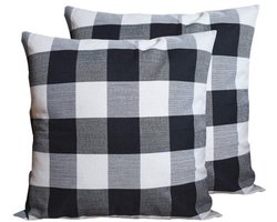 Grote sierkussens, decoratieve zwart-witte buffelplaid kussenslopen, set van 2, 61 x 61 cm