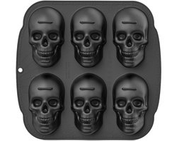 Grote siliconen bakvorm met 6 gaten in de vorm van een schedel - 3D-schedel ijsblokjesvorm, siliconen bakvorm voor Halloween, BPA-vrij, geschikt voor chocolade, gelei, kaarsen, ijsblokjes, gelatine en hars