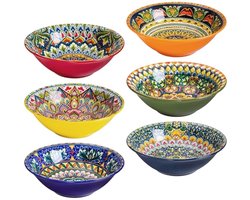 Grote Soep- en Slakommen – Voor Soep, Ramen en Pasta – Set van 6 – 900 ml – Multicolor – Keramiek