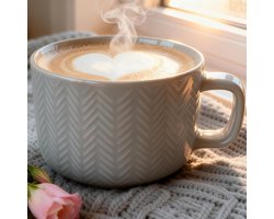 Grote soepkommen met handvat - grijze keramische kommen van 700ml voor koffie, thee en soep - ideaal voor ontbijt en diner