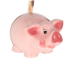 Grote spaarpot/spaarvarken - roze - 25 cm - van dolomiet kunststeen - Spaarvarkens
