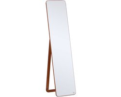 Grote spiegel, volledige lengte, rechthoekig, 37 x 160 cm, spiegel op standaard of aan de muur, voor slaapkamer, woonkamer en kleedkamer, licht walnoot | Staande of wandspiegel, voor slaapkamer, woonkamer, kleedkamer, hout