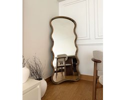 Grote Staande Spiegel 180×80 cm | Massief Dennenhouten Frame in Golvende Vorm | Volledige Body Spiegel | Scandinavisch & Rustiek Design