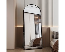 Grote Staande Spiegel 180x80 cm – Volledige Lichaamsspiegel met Zwarte Aluminium Frame – Wandmontage of Vrijstaand – Voor Slaapkamer of Woonkamer