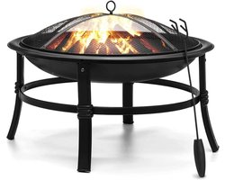 Grote Stalen Vuurkorf 26 Inch voor Buiten met Vonkscherm en Rooster