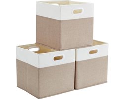 Grote stoffen opbergmanden voor Kallax Box - 33x38x33 cm - Set van 3 - Licht kaki en wit