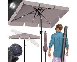 Grote Stokparasol met LED Verlichting, Zwengel en Knikfunctie voor Tuin en Terras