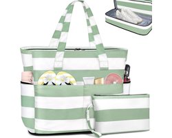 Grote strandtas met ritssluiting, XXL, familie-strandtas, grote shoppertas, strandtas, reistas, waterdicht, badtas, saunatas met nat vak en schoenenvak, 55 l