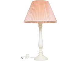 Grote Tafellamp 60cm met Roze Zalm Organza Lampenkap en Ivoor Houten Voet