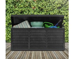 Grote Tuinkussen - opbergbox - 320l UV-bestendig -winterharde tuinbox - met wielen - Slotoptie - Antraciet - Zwart