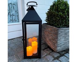 Grote Tuinlantaarn - Windlicht Glas - Sfeerverlichting Creëren - XXL Metalen Frame - H54 cm - Zwart