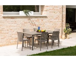 Grote tuintafel voor buiten 180 x 90 cm – Duurzame latten van polyethyleen met houtlook en gepoedercoat stalen frame – Weerbestendige tuintafel voor 6-8 personen – Ideaal voor tuin, terras of balkon – Taupe – Meda Home Store