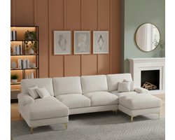 Grote U-vormige hoekbank 4-zits met dubbele verstelbare zetel – Luxe chenille woonkamerbank – Comfortabele en moderne designbank – Depauwwonen