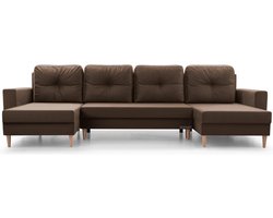 Grote U-vormige hoekbank XXL, panoramisch design, met opbergruimte, comfortabele 6/7-zitsbank – stoffen bekleding – 300x142x90 cm – CARL U - Bruin (Manila 22)