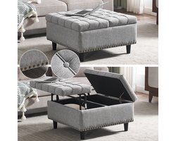 Grote vierkante opbergstoel, opklapbare bank met opbergruimte, geschikt voor woonkamer, slaapkamer, studeerkamer, gevoerde opbergbox (grijs)