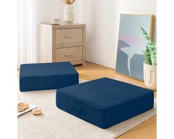 Grote Vierkante Vloerkussens (2 stuks) met Traagschuim - Comfortabel Zitkussen 65x50 cm Marineblauw