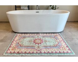 Grote vintage look badkamer badmat | pastel kleur | 120cm x 80cm
