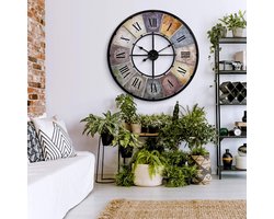 Grote vintage wandklok Retro XXL antieke metalen klok roestvrij staal grote shabby chic Romeinse cijfers groot voor woonkamermuur Ø 80 cm (metaal kleurrijk)