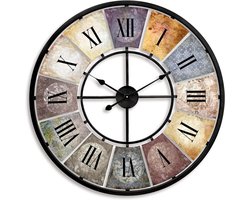 Grote vintage wandklok, retro, XXL, antieke metalen klok, roestvrij staal, shabby chic, Romeinse cijfers, groot voor woonkamer muur, diameter van 80 cm, Wall-Art (metaal kleurrijk)