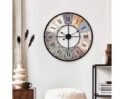 Grote Vintage Wandklok, zonder tikkend geluid, moderne XXL wandklok, Romeinse cijfers, retro decoratie (metaal Ø 50 cm, antiek bont)