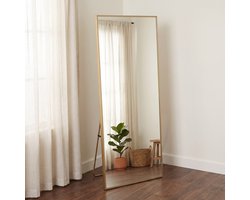 Grote Vloerspiegel (164 x 54 cm) met Frame Aluminiumlegering – Rechthoekige Staande Spiegel, Ideaal Volledige Outfit Schoenenkeuze te Bekijken (Goud, 164 x 54 cm)