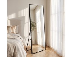 Grote Vloerspiegel (164 x 54 cm) met Frame Aluminiumlegering – Rechthoekige Staande Spiegel, Ideaal Volledige Outfit Schoenenkeuze te Bekijken (Zwar, 164 x 54 cm)