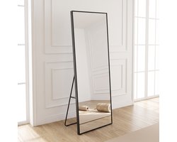 Grote Vloerspiegel (173 x 63 cm) Frame Aluminiumlegering – Rechthoekige Spiegel Vloer of Wand, Ldeaal voor het Bekijken van Outfits en Schoenen (Zwart, 173 x 63 cm)