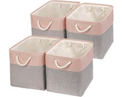 Grote Vouwbare Opbergdozen voor Kleding en Speelgoed, 33 x 38 x 33 cm, Set van 4 in Grijs/Roze voor Organisatie van Kinderkamer en Kasten