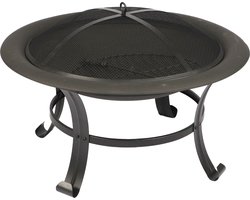 Grote Vuurkorf - Ø 76 x 53 cm – Met Vonkenscherm & Houtrooster – Vuurschaal voor Tuin, Terras & Camping – Stijlvolle Zwarte Buitenhaard van Metaal – Houtgestookt - Mat Zwart