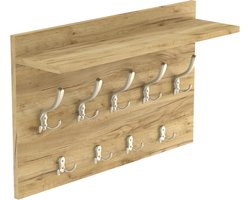 Grote wandkapstok met eiken afwerking en 9 satijnen haken