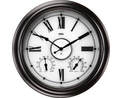 Grote Wandklok 45 cm – Binnen/Buiten – Industrieel – Stil & Verlicht – Waterdicht – Met Thermometer & Hygrometer – Zwart/Dark Brons