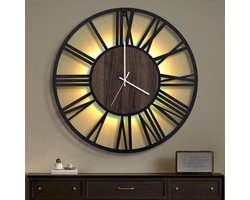 Grote Wandklok - Stille Klok - Woonkamer Decoratie - Geluidsgevoelige Nachtmodus - 60 cm - Zwart