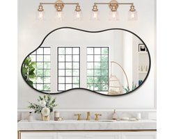 Grote Wandspiegel met Irregulaire Zwarte Metalen Rand 50x90cm voor Badkamer, Slaapkamer en Woonkamer Decoratie