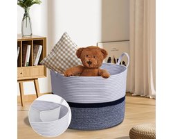 Grote wasmand 3 vakken katoenen opbergmand gevlochten XXL voor kleding kinderspeelgoed badkamerbenodigdheden - wit zwart grijs