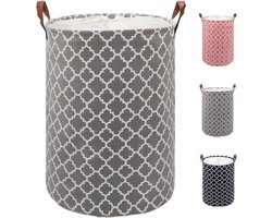 Grote wasmand, 72 liter, verdikte wasmand met stevig leren handvat, opvouwbare opbergmand met trekkoord, vrijstaande wasmand voor slaapkamer, badkamer (grijs, XL)